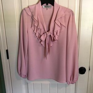 Kasper Pink Ruffled Long Sleeve Blouse